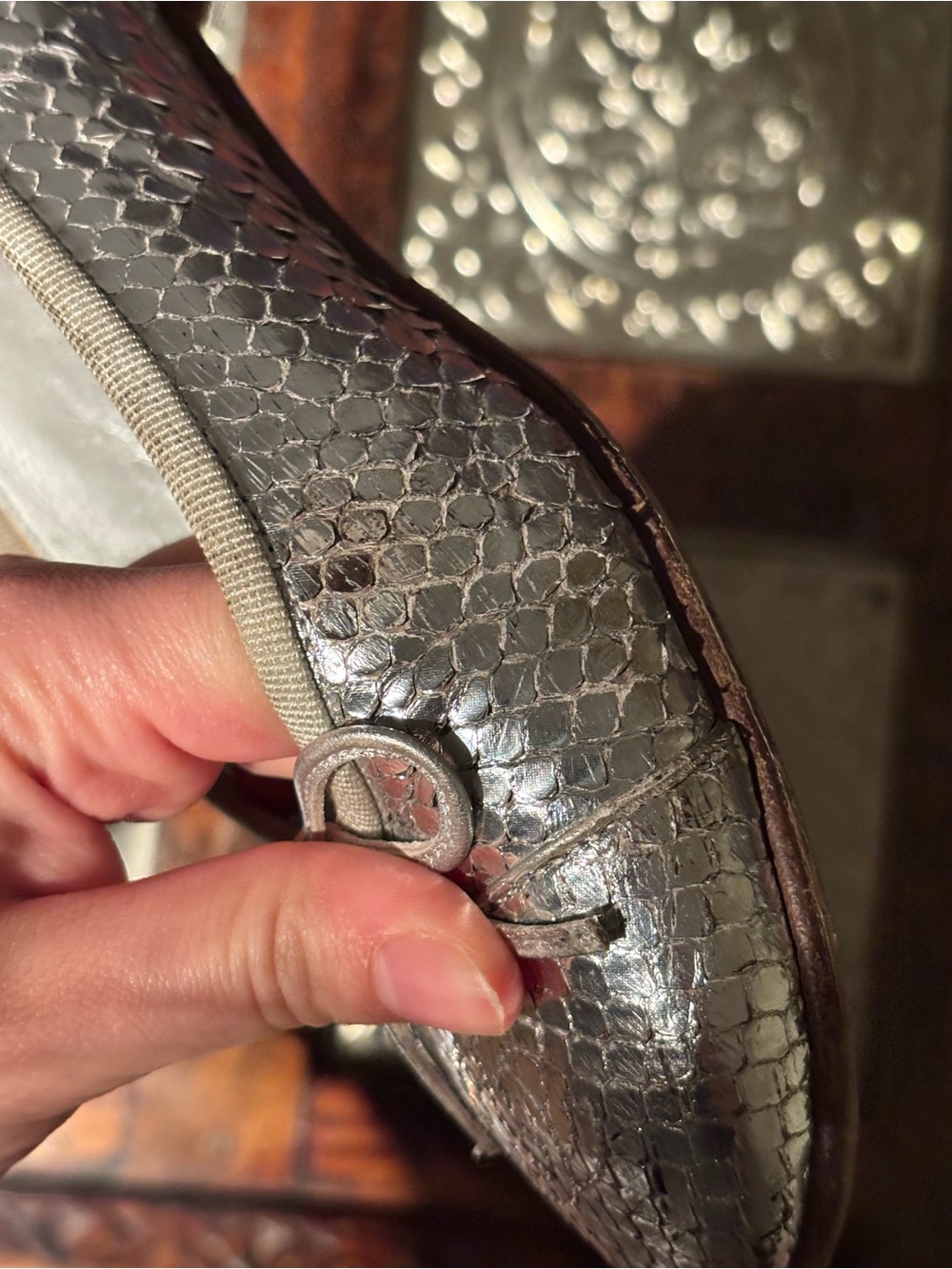 Chanel Silver Python Ballet Flats - Size 37 - Picture 11 of 14